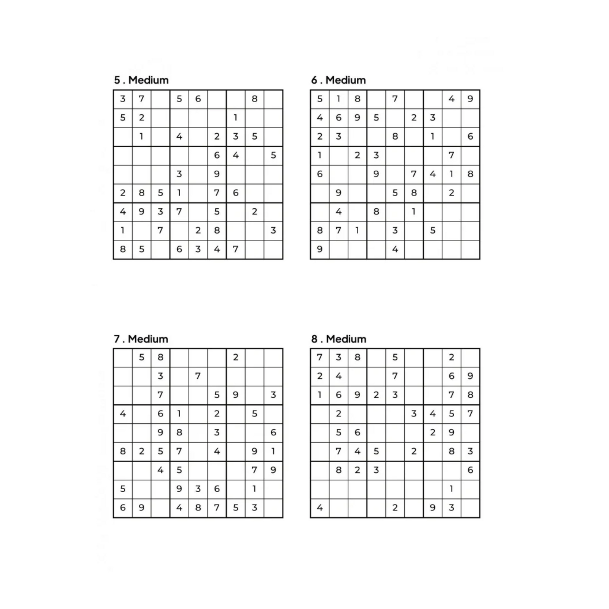 4 Medium Sudoku Puzzles