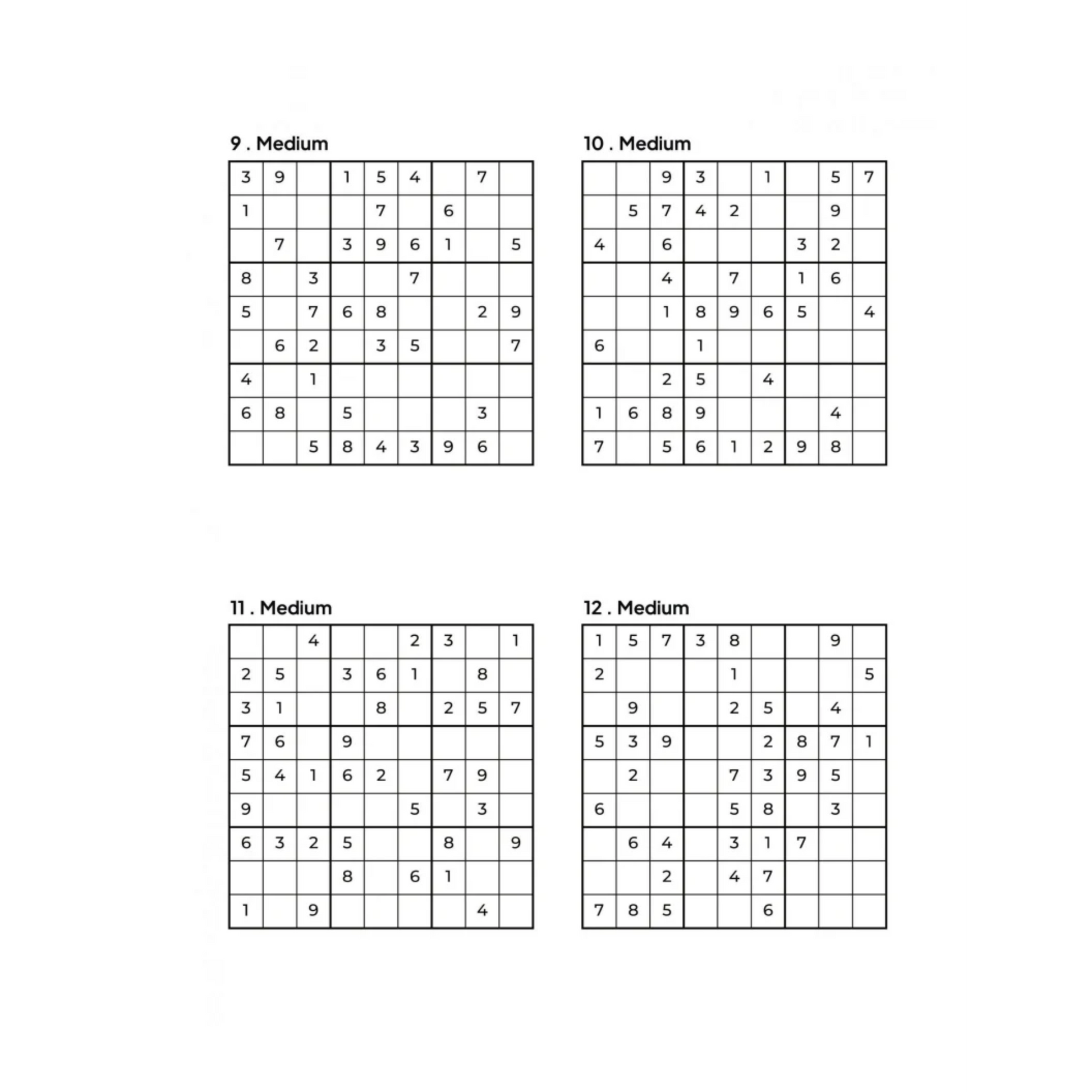 4 Medium Sudoku Puzzles