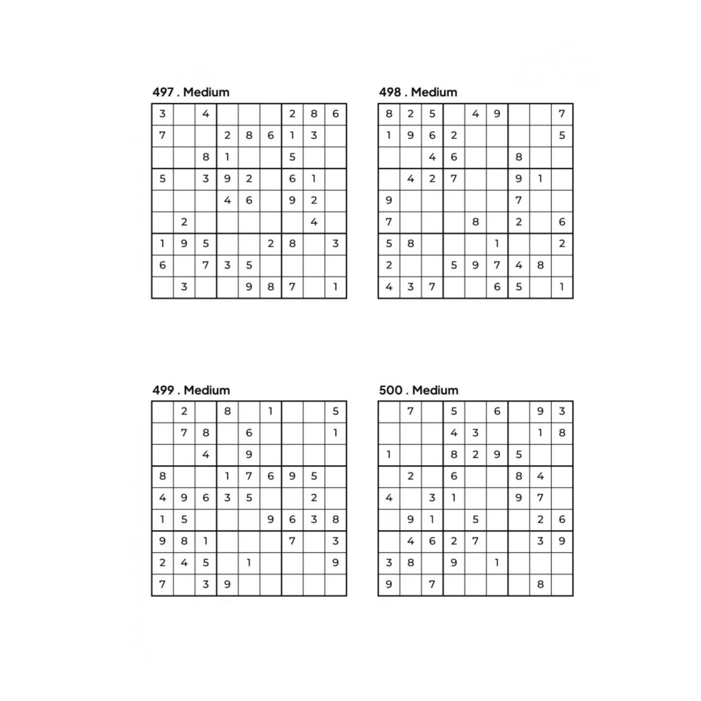 4 Medium Sudoku Puzzles