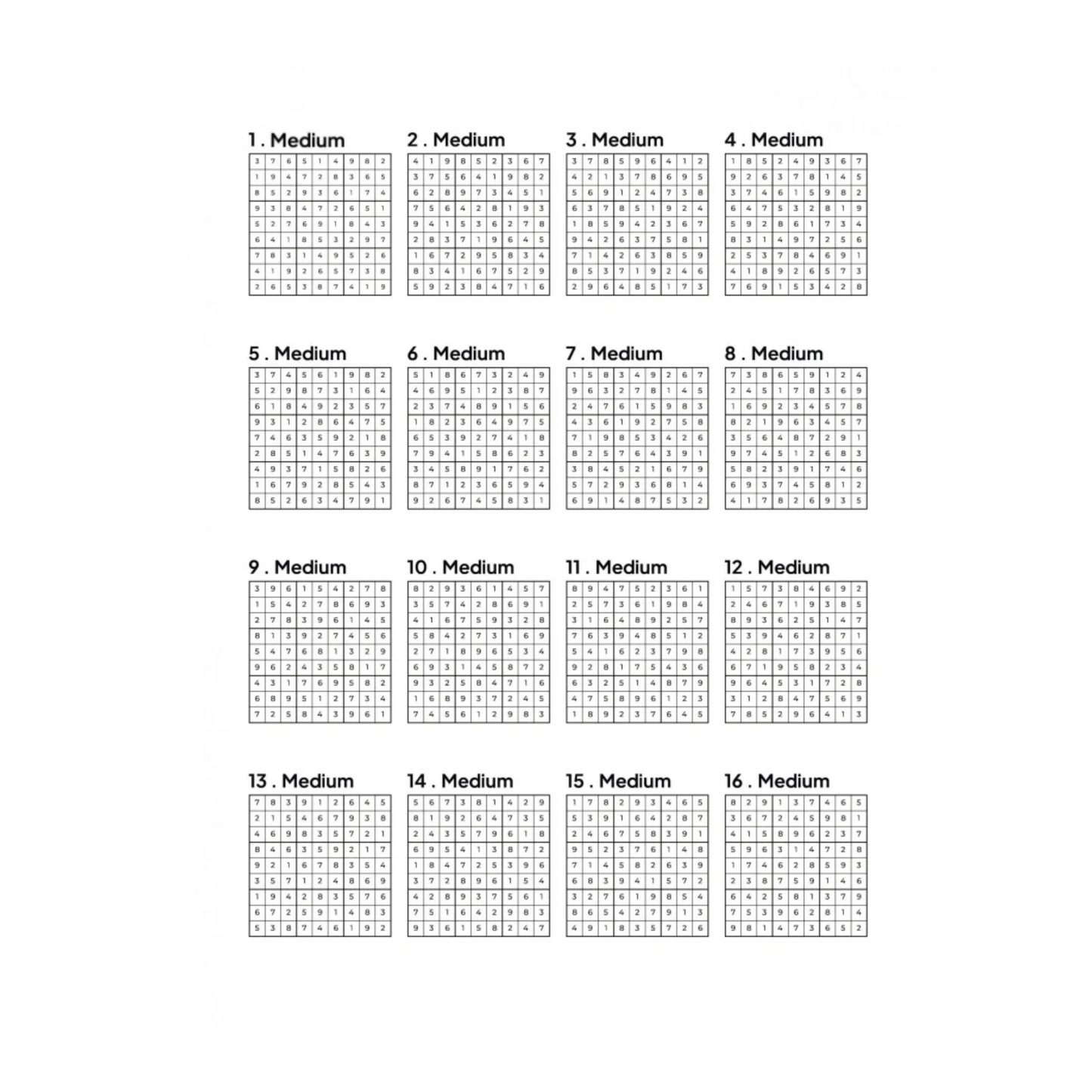 Grid of 16 Sudoku Puzzle Solutions