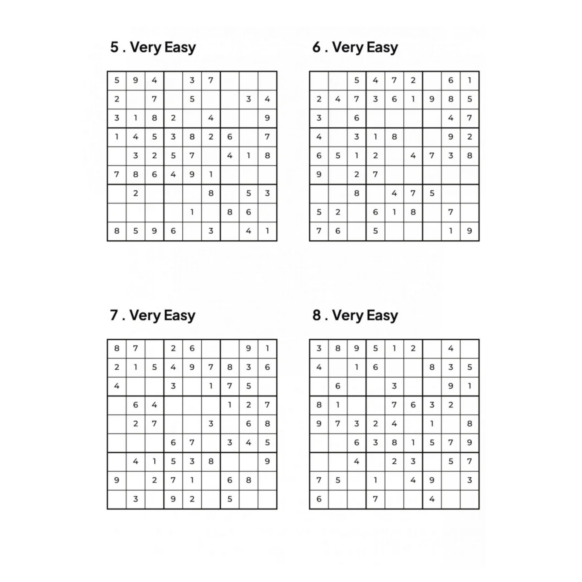 Grid of 4 Very Easy Sudoku Puzzles