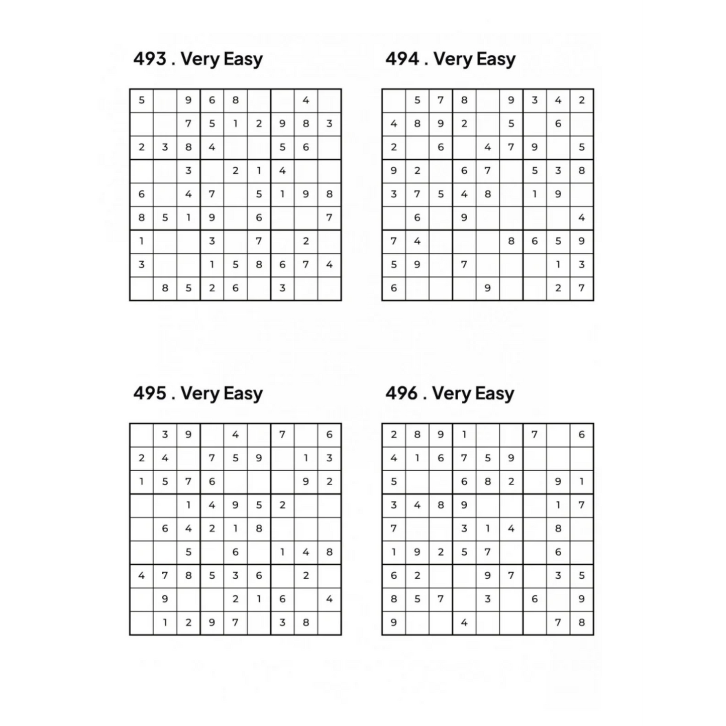 Grid of 4 Very Easy Sudoku Puzzles