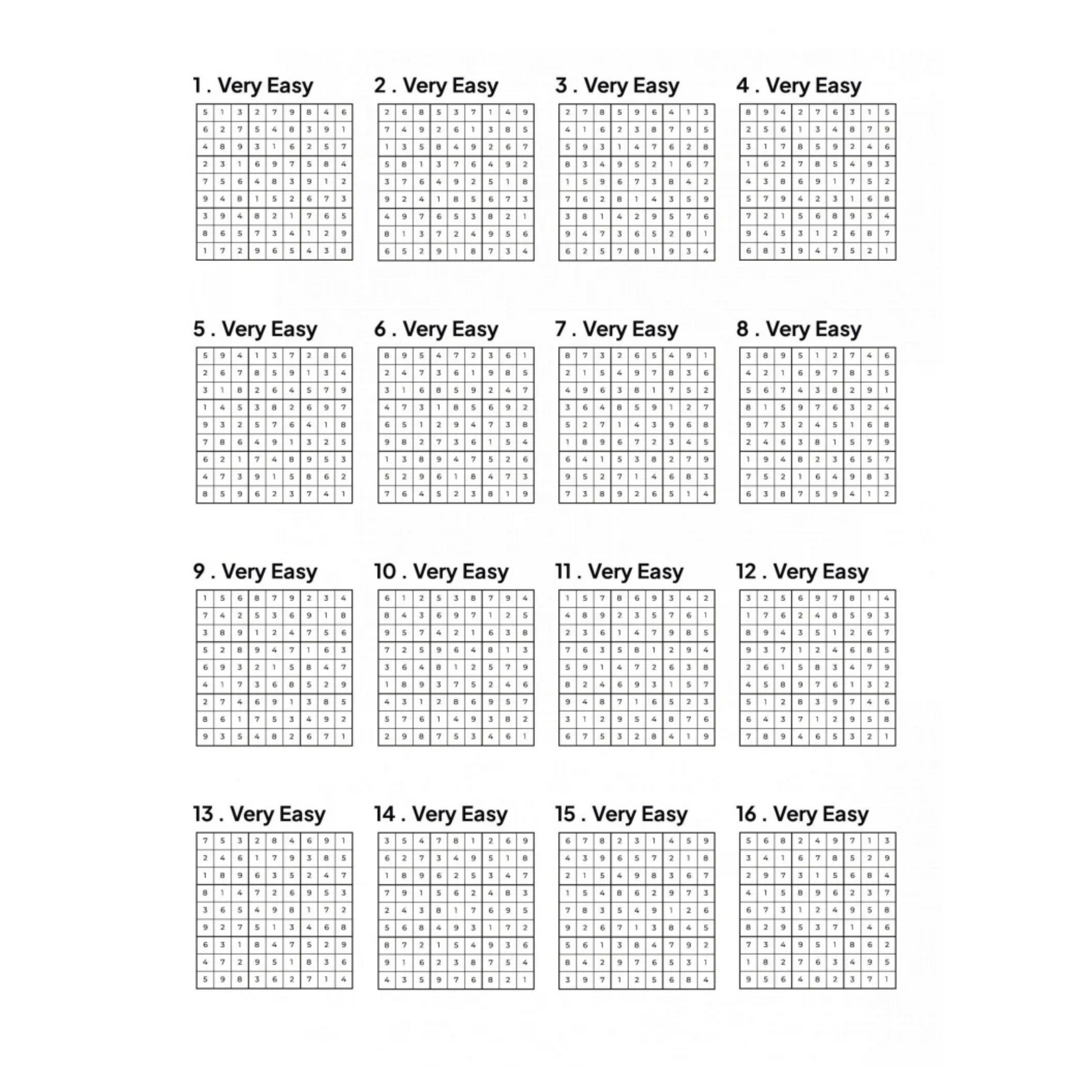 Grid of 16 Sudoku Solutions