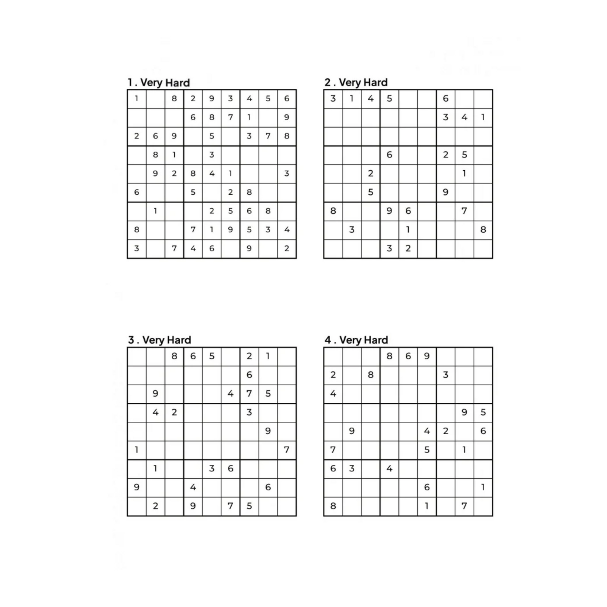 4 Very Hard Sudoku Puzzles
