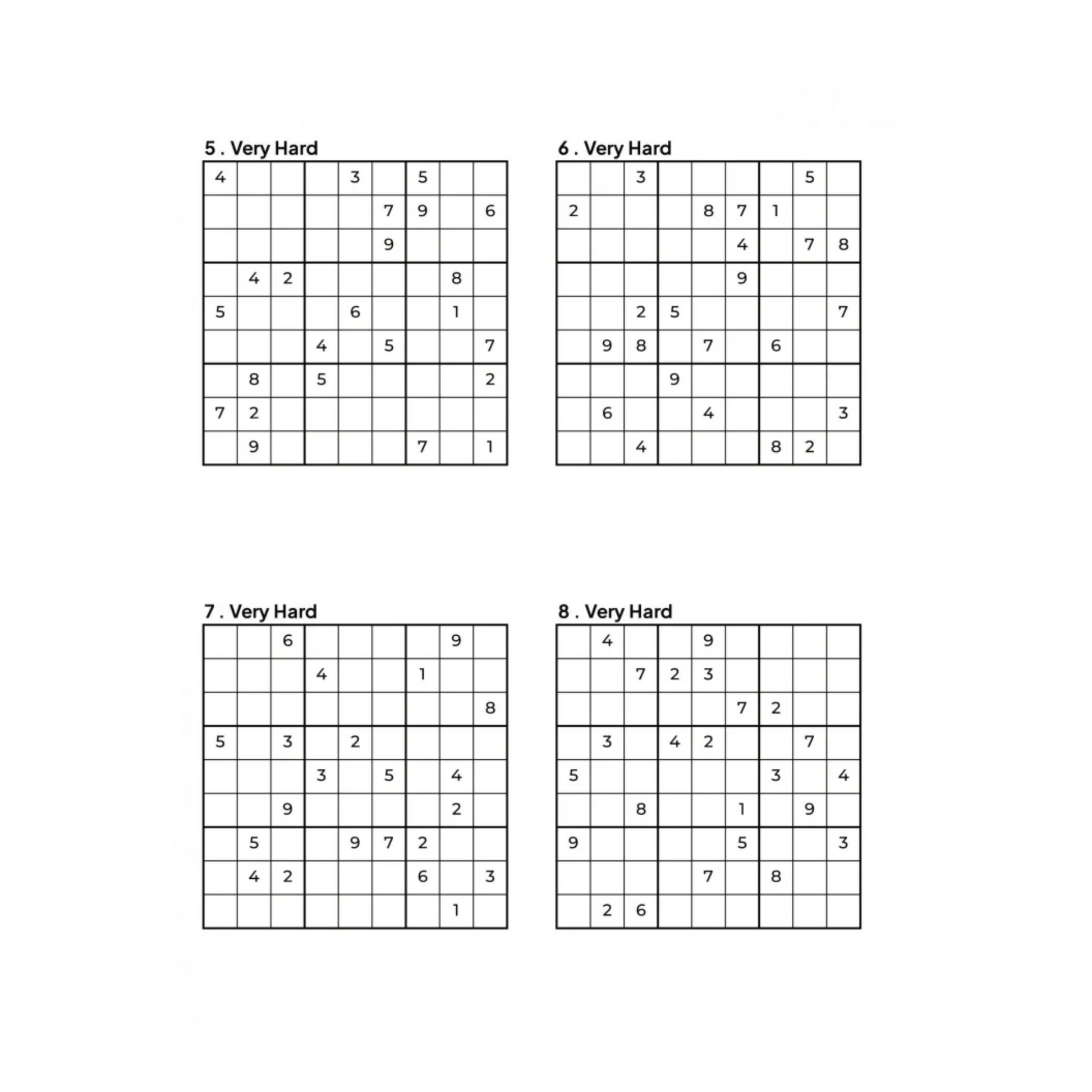 4 Very Hard Sudoku Puzzles