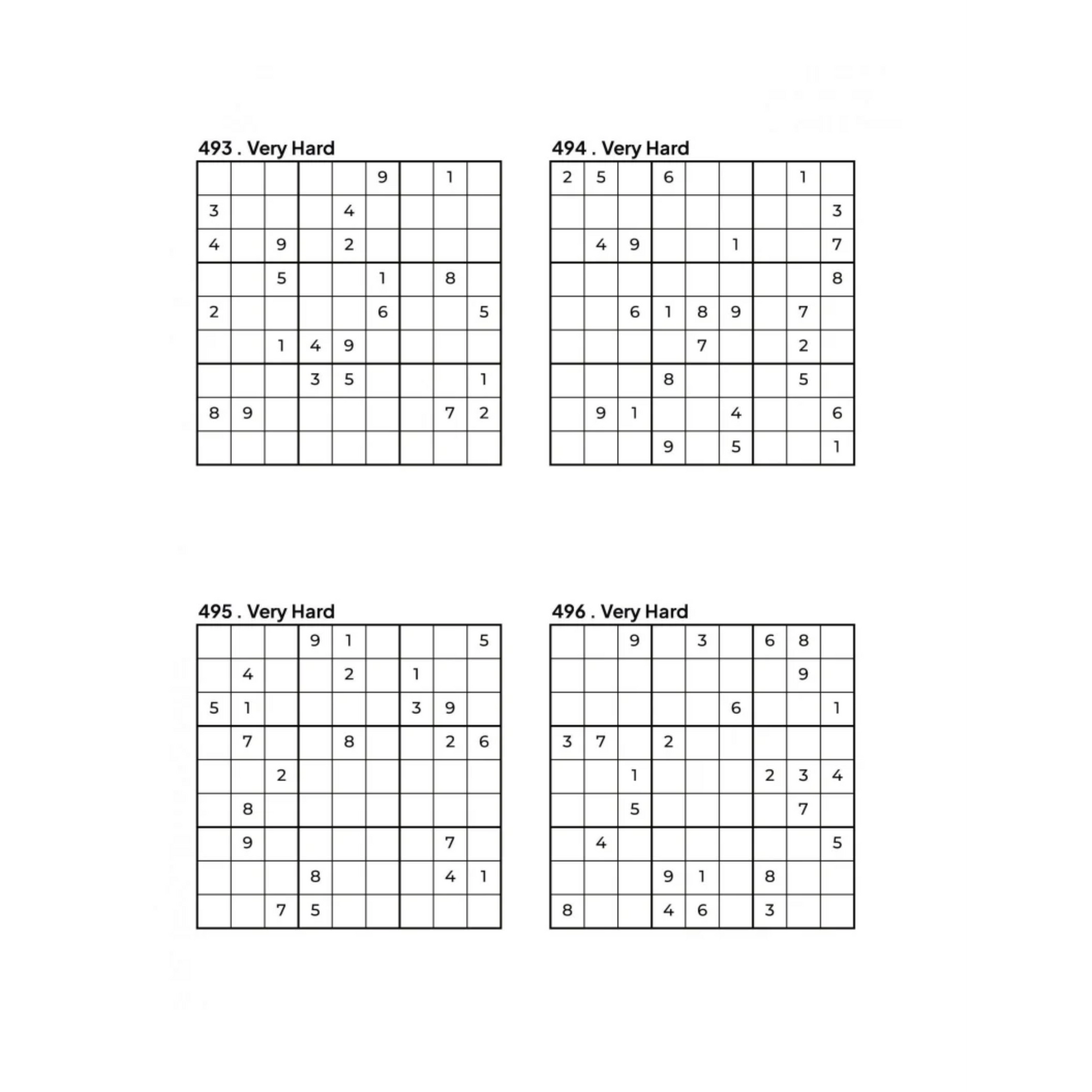 4 Very Hard Sudoku Puzzles