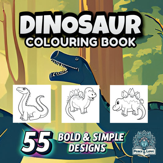 Dinosaur coloring book cover with illustrations and text