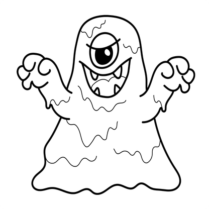 Cartoon ghost with a single eye and wide grin on a white background