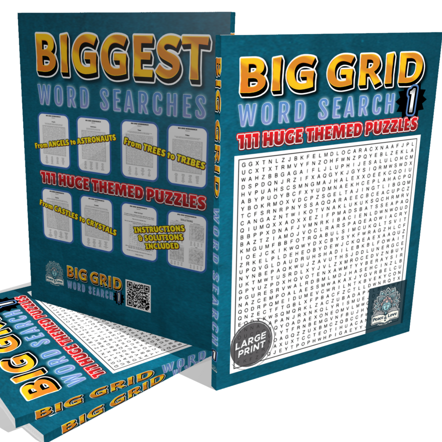 BIG GRID Word Search - 111 HUGE Themed Puzzles - Massive 30x30 Grid - Solutions Included