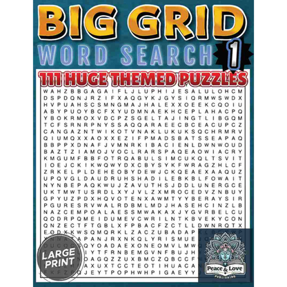 BIG GRID Word Search - 111 HUGE Themed Puzzles - Massive 30x30 Grid - Solutions Included