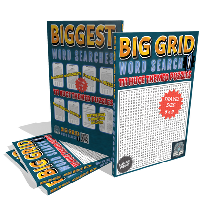 BIG GRID Word Search - 111 HUGE Themed Puzzles - Massive 30x30 Grid - Solutions Included