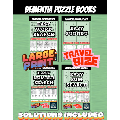 Dementia Puzzle Books - Easy Word Search - Suitable For Seniors: Large Print - 1 Per Page - Solutions Included - Travel Size 5 x 8