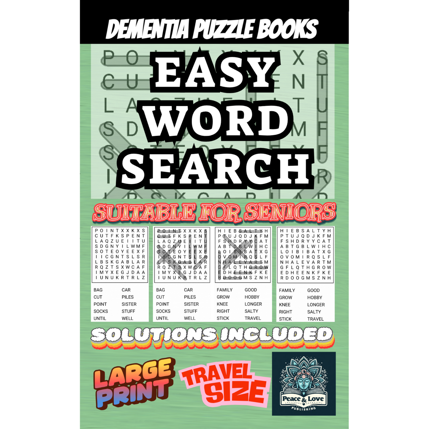 Dementia Puzzle Books - Easy Word Search - Suitable For Seniors: Large Print - 1 Per Page - Solutions Included - Travel Size 5 x 8