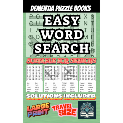 Dementia Puzzle Books - Easy Word Search - Suitable For Seniors: Large Print - 1 Per Page - Solutions Included - Travel Size 5 x 8