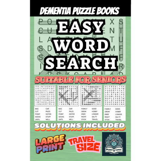 Dementia Puzzle Books - Easy Word Search - Suitable For Seniors: Large Print - 1 Per Page - Solutions Included - Travel Size 5 x 8