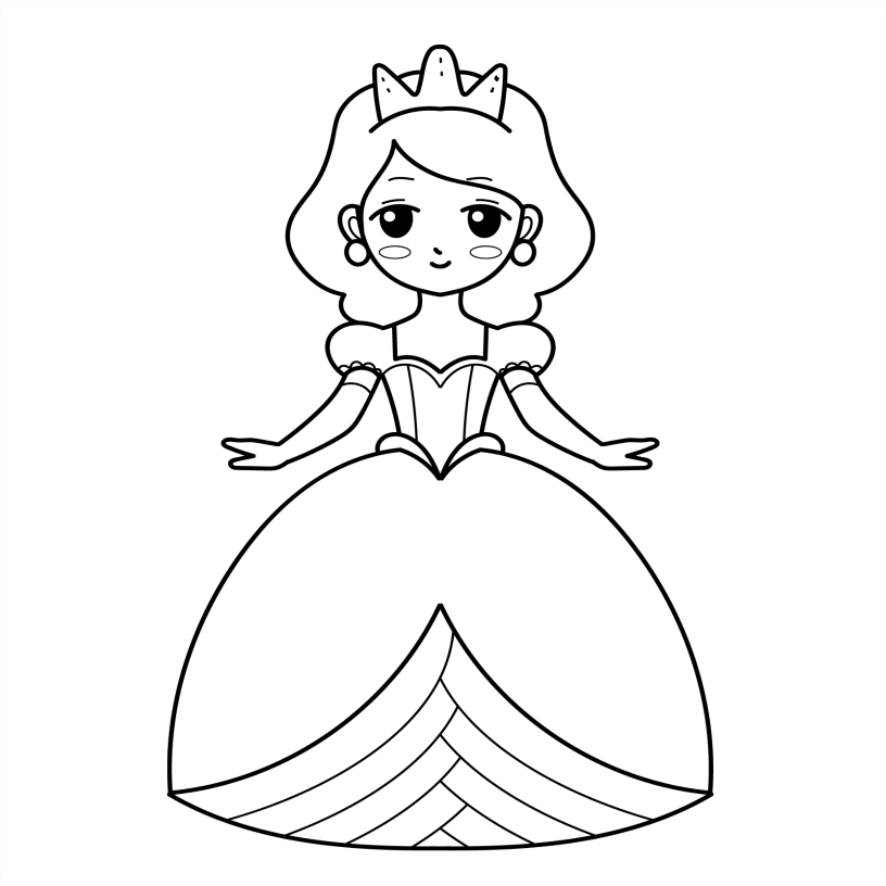 Cartoon princess in a dress with a tiara on a white background