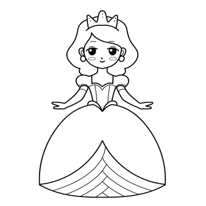 Cartoon princess in a dress with a tiara on a white background