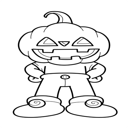 Cartoon pumpkin character in a suit with a happy expression on a white background