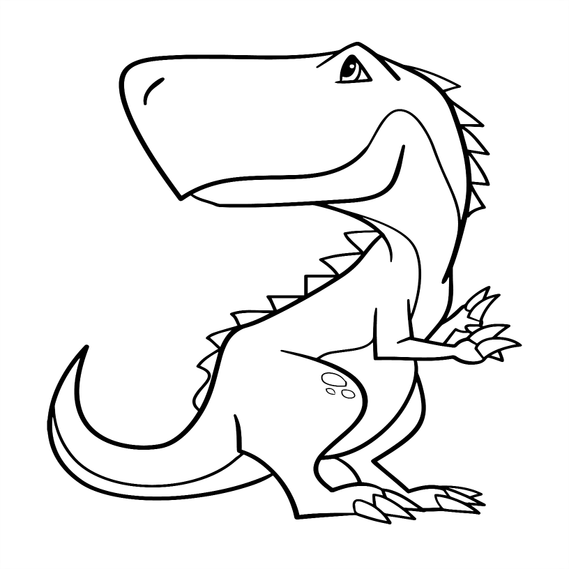 Black and white line drawing of a dinosaur on a white background