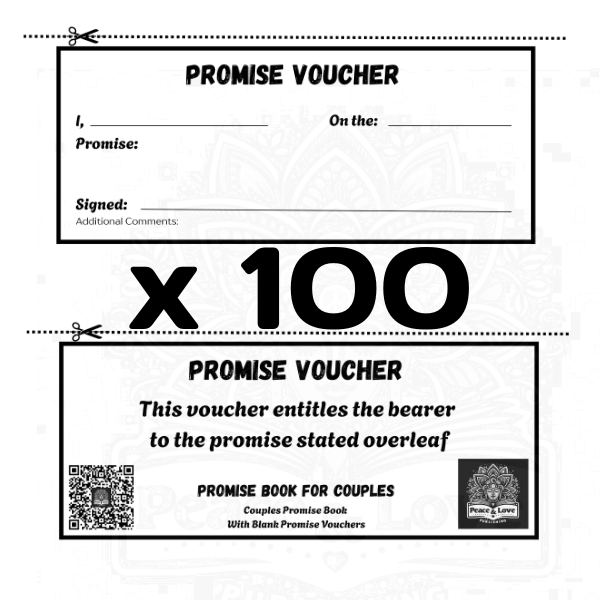 Promise Voucher design with text and QR code on a white background